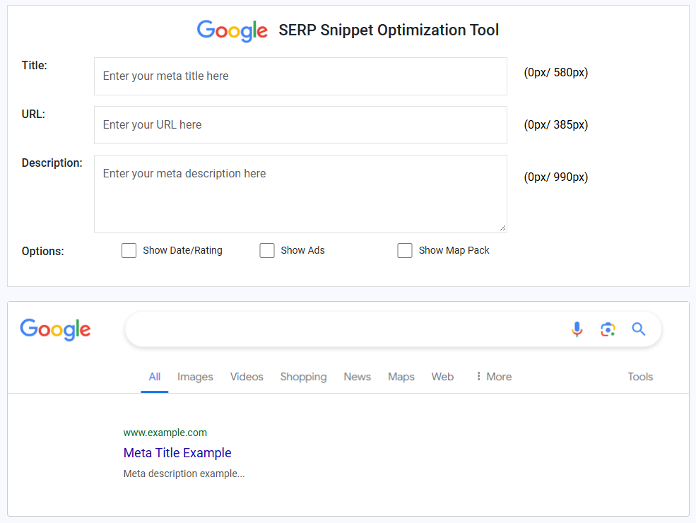 serp snippet optimizer tool pixel width checker
