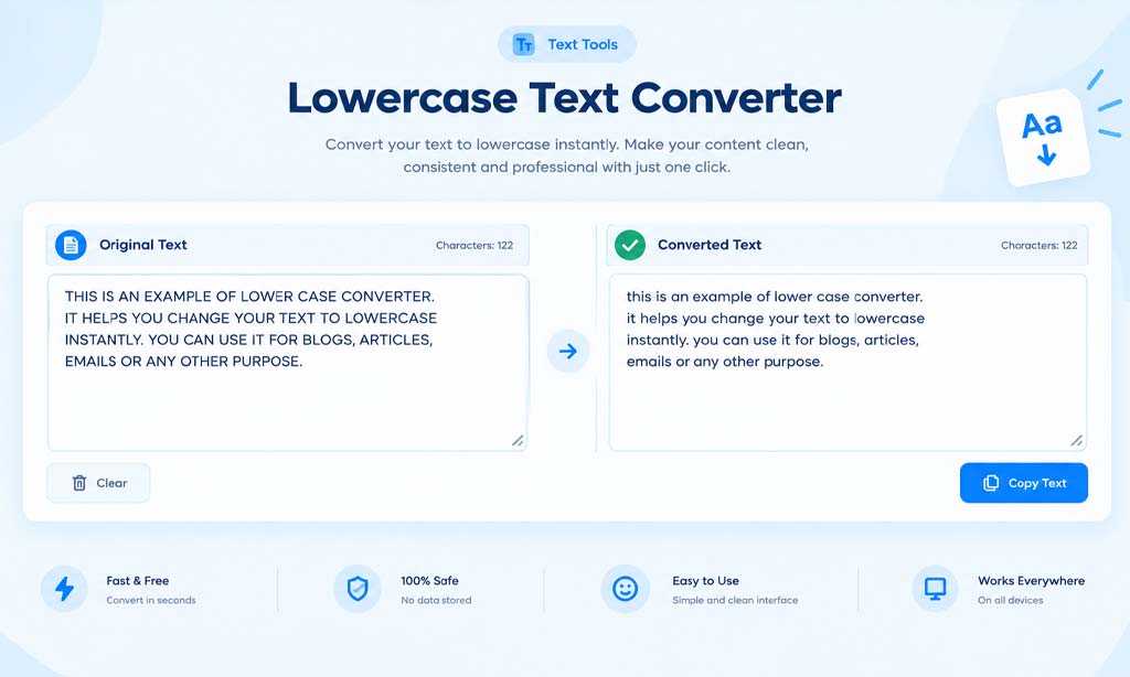 lower case converter before after example