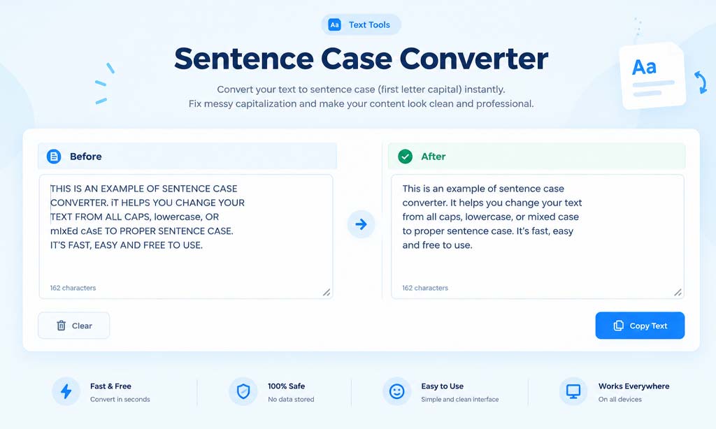 sentence case converter before after example